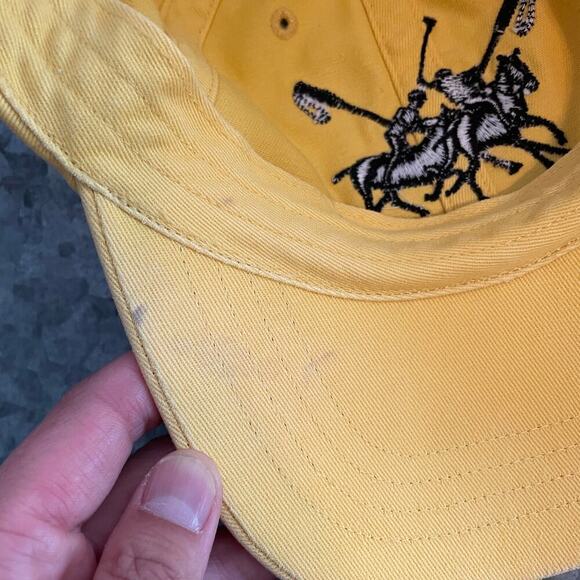 Vintage Polo Ralph Lauren Big Logo Pony Hat Yellow Black Leather Strap 90s Y2K - Picture 9 of 10